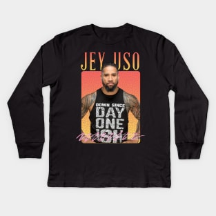 Jey Uso Retro Aesthetics Fan Art Kids Long Sleeve T-Shirt